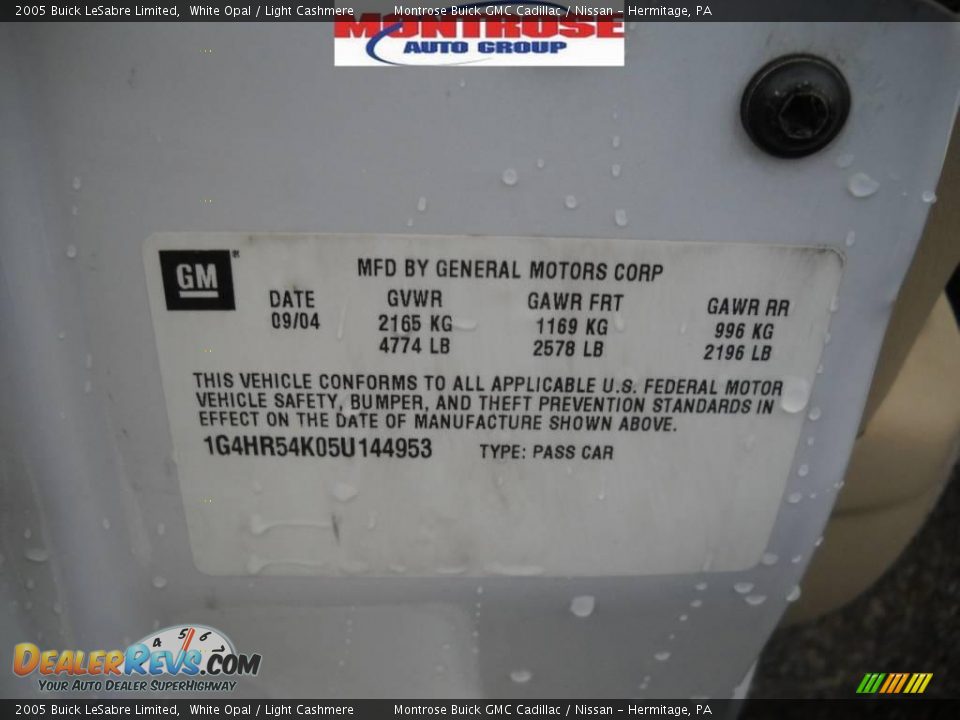2005 Buick LeSabre Limited White Opal / Light Cashmere Photo #11