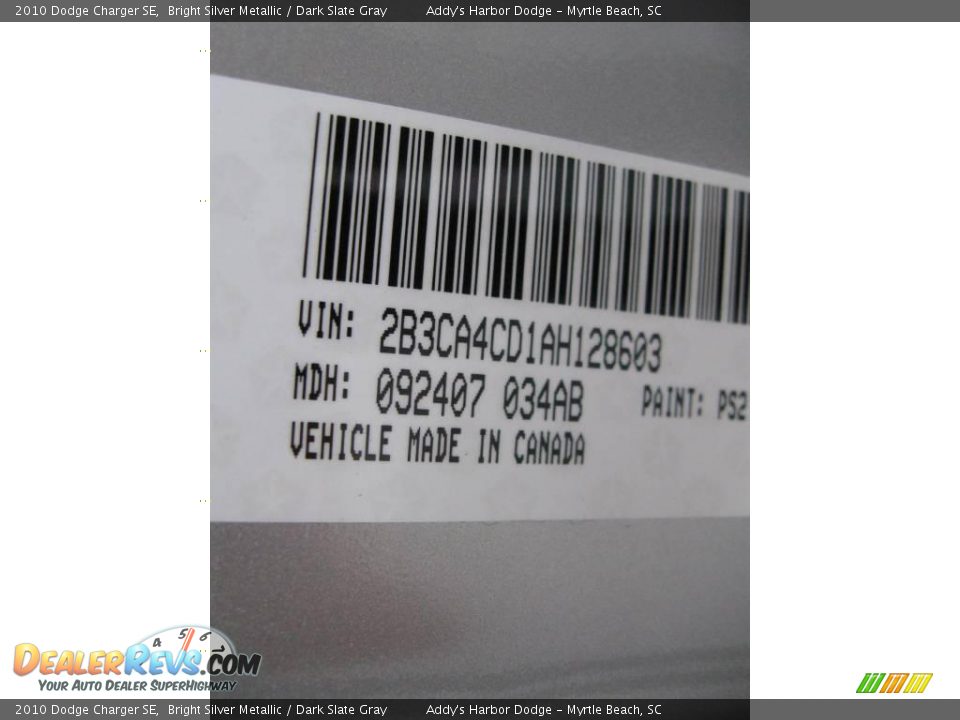 2010 Dodge Charger SE Bright Silver Metallic / Dark Slate Gray Photo #26