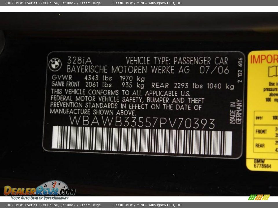 2007 BMW 3 Series 328i Coupe Jet Black / Cream Beige Photo #23