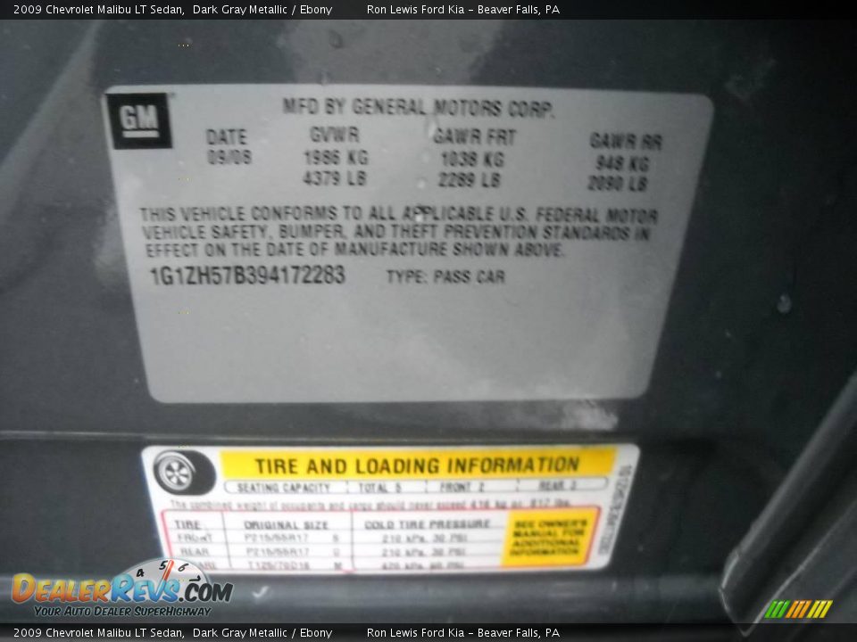 2009 Chevrolet Malibu LT Sedan Dark Gray Metallic / Ebony Photo #9