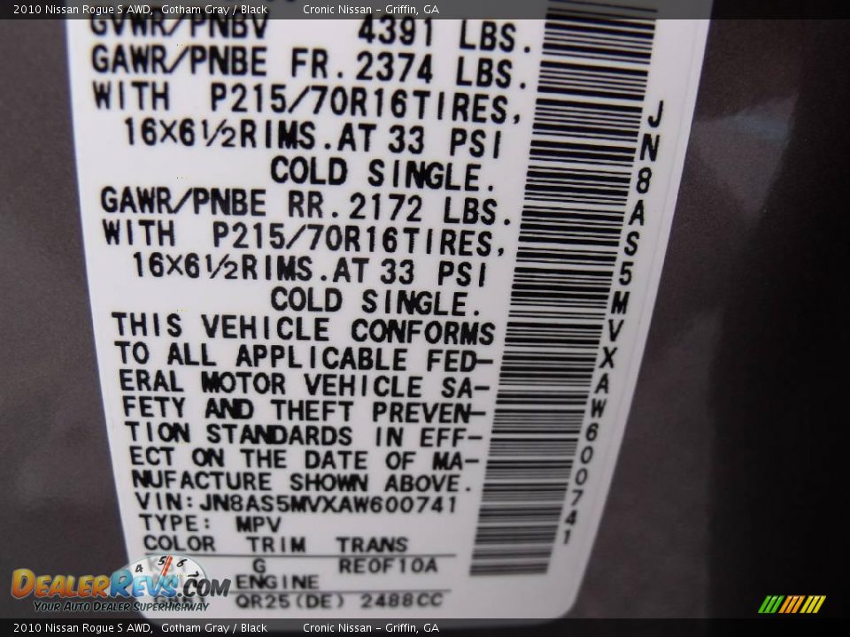 2010 Nissan Rogue S AWD Gotham Gray / Black Photo #17