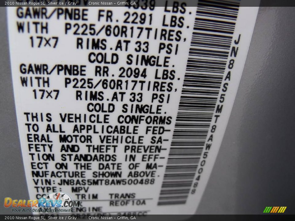 2010 Nissan Rogue SL Silver Ice / Gray Photo #13