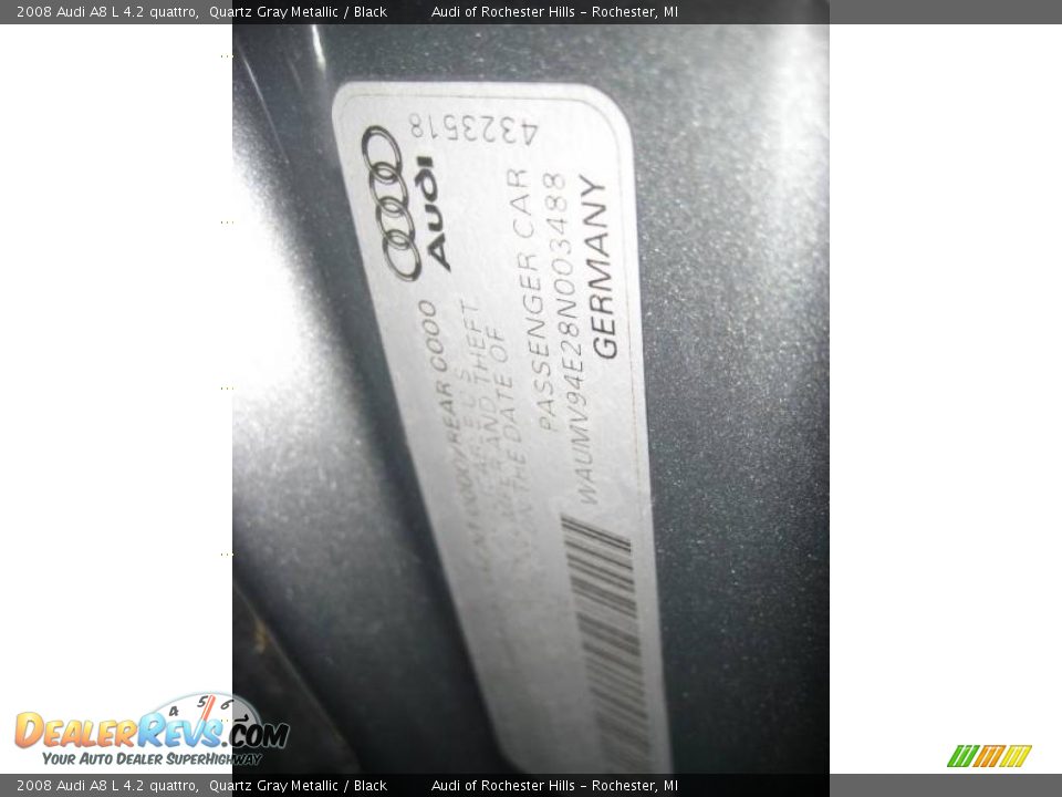 2008 Audi A8 L 4.2 quattro Quartz Gray Metallic / Black Photo #25