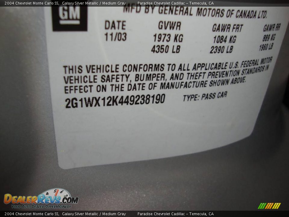 2004 Chevrolet Monte Carlo SS Galaxy Silver Metallic / Medium Gray Photo #5