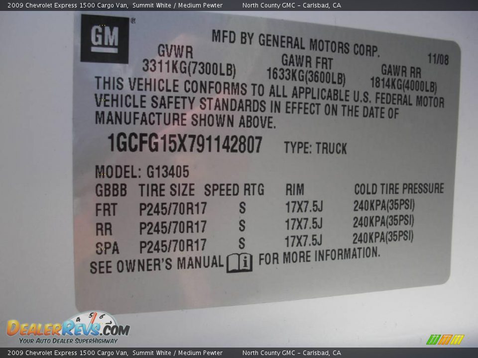 2009 Chevrolet Express 1500 Cargo Van Summit White / Medium Pewter Photo #14