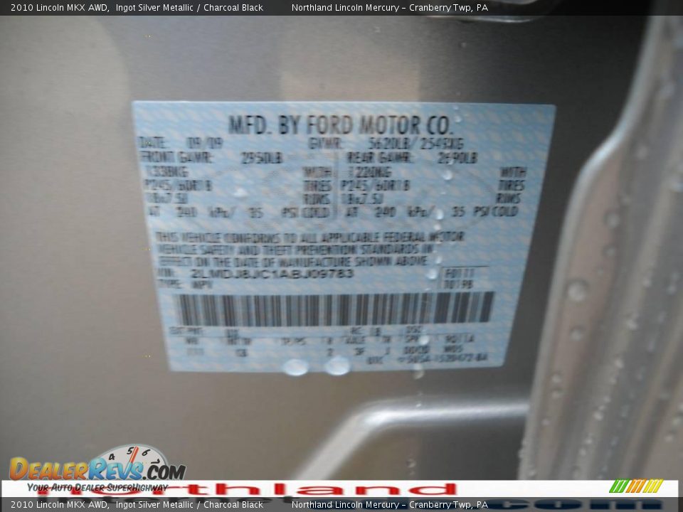 2010 Lincoln MKX AWD Ingot Silver Metallic / Charcoal Black Photo #9