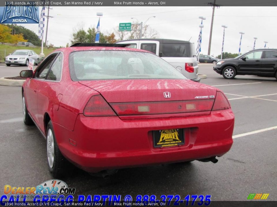 1998 Honda Accord LX V6 Coupe San Marino Red / Ivory Photo #2
