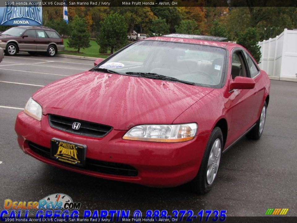 1998 Honda Accord LX V6 Coupe San Marino Red / Ivory Photo #3