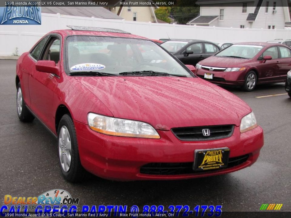 1998 Honda Accord LX V6 Coupe San Marino Red / Ivory Photo #5