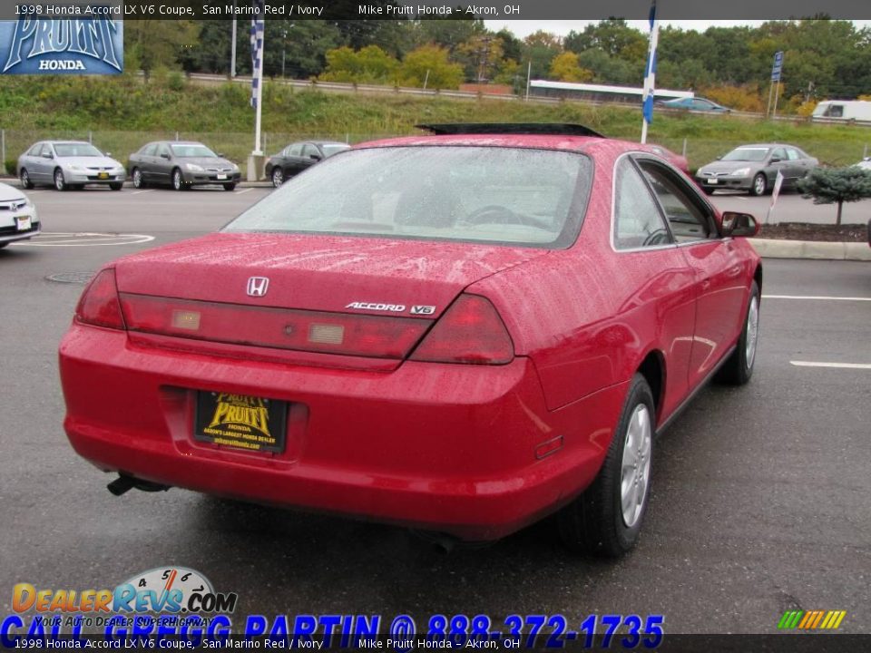 1998 Honda Accord LX V6 Coupe San Marino Red / Ivory Photo #7