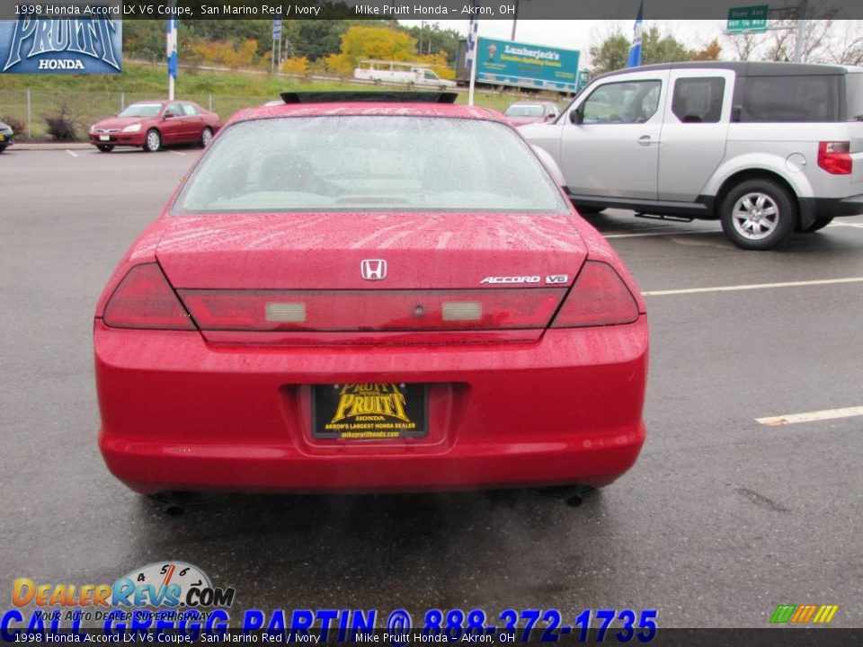 1998 Honda Accord LX V6 Coupe San Marino Red / Ivory Photo #8