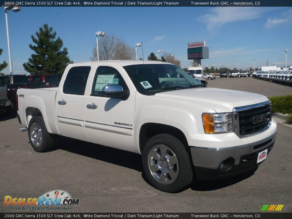 2009 GMC Sierra 1500 SLT Crew Cab 4x4 White Diamond Tricoat / Dark Titanium/Light Titanium Photo #1