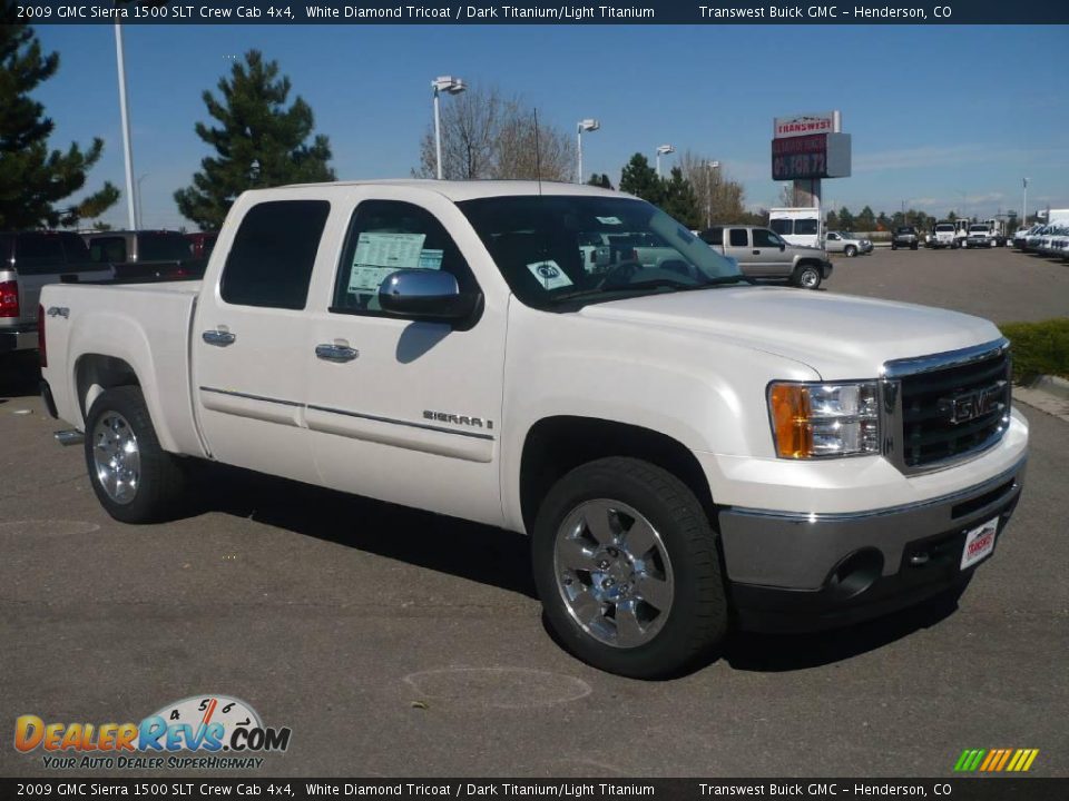 2009 GMC Sierra 1500 SLT Crew Cab 4x4 White Diamond Tricoat / Dark Titanium/Light Titanium Photo #1