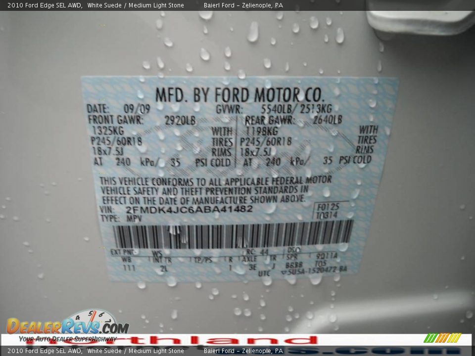 2010 Ford Edge SEL AWD White Suede / Medium Light Stone Photo #12