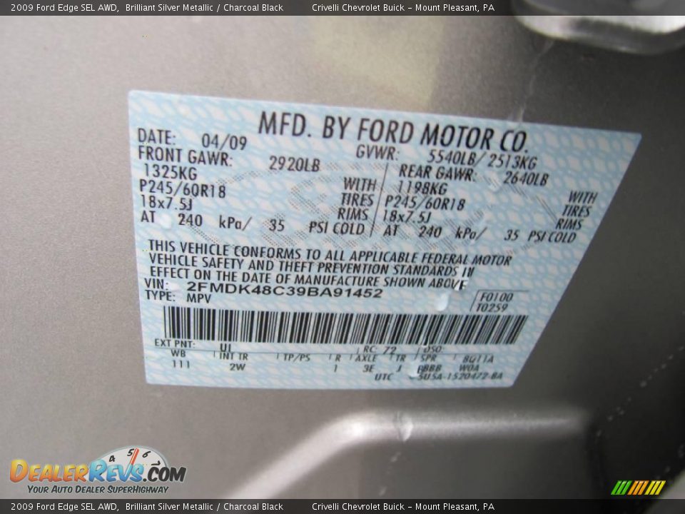 2009 Ford Edge SEL AWD Brilliant Silver Metallic / Charcoal Black Photo #35
