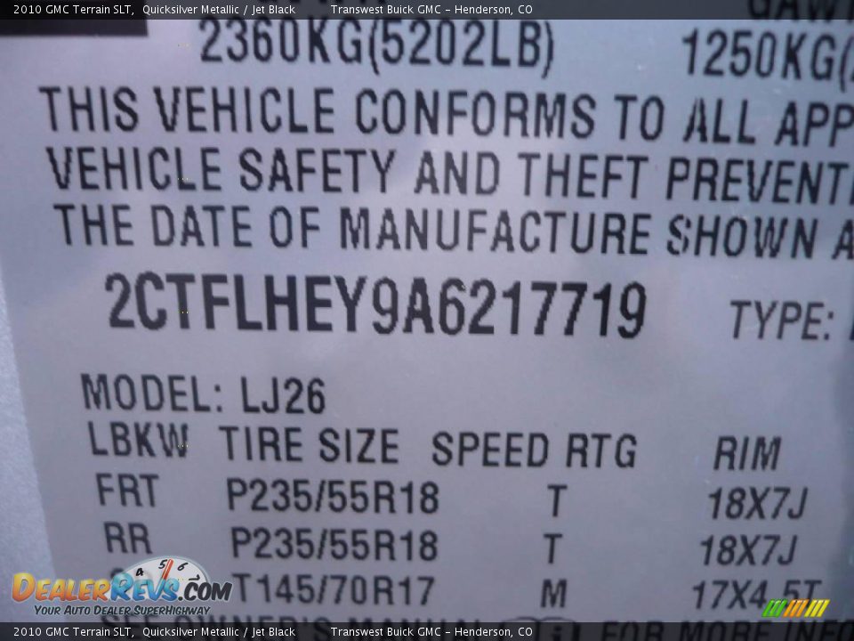 2010 GMC Terrain SLT Quicksilver Metallic / Jet Black Photo #10