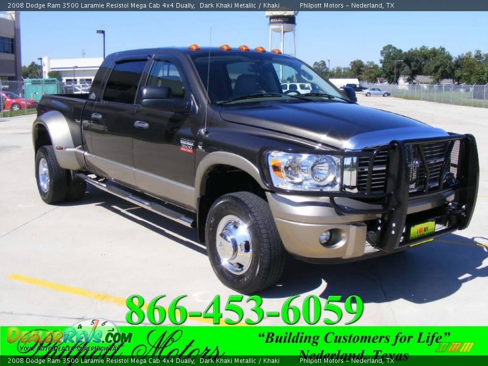2008 Dodge Ram 3500 Laramie Resistol Mega Cab 4x4 Dually Dark Khaki Metallic / Khaki Photo #1