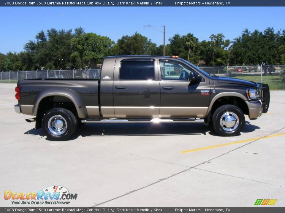 2008 Dodge Ram 3500 Laramie Resistol Mega Cab 4x4 Dually Dark Khaki Metallic / Khaki Photo #2