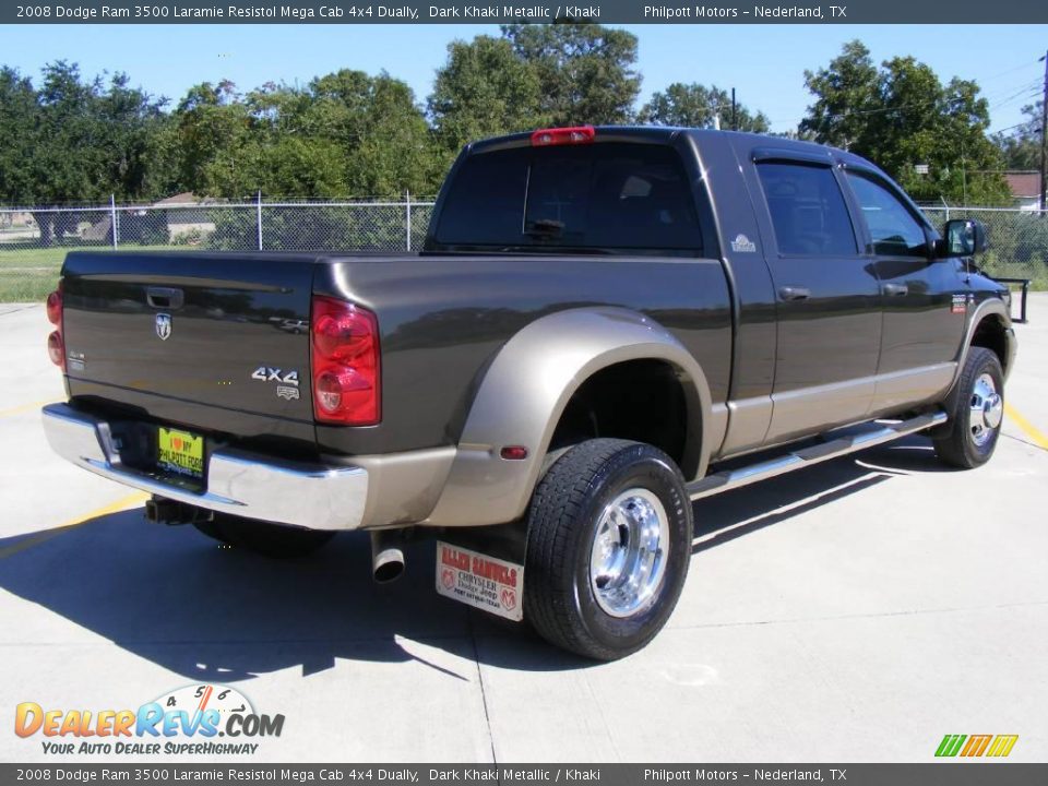 2008 Dodge Ram 3500 Laramie Resistol Mega Cab 4x4 Dually Dark Khaki Metallic / Khaki Photo #3