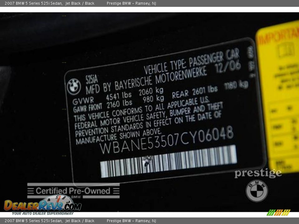 2007 BMW 5 Series 525i Sedan Jet Black / Black Photo #6