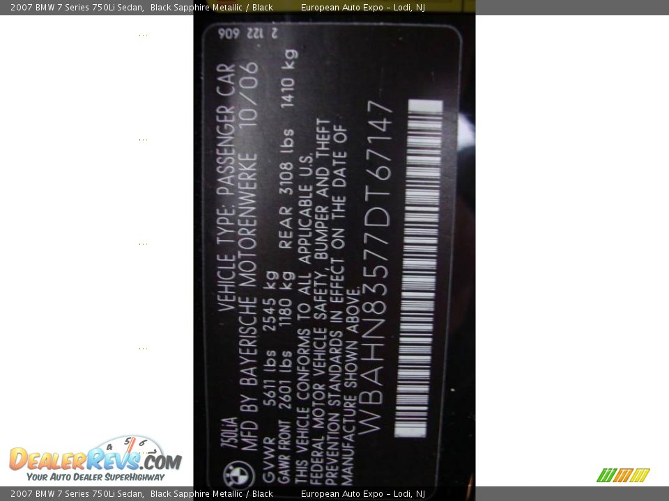 2007 BMW 7 Series 750Li Sedan Black Sapphire Metallic / Black Photo #18