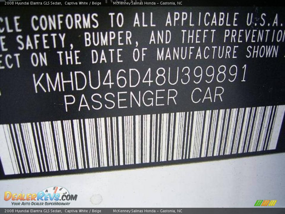 2008 Hyundai Elantra GLS Sedan Captiva White / Beige Photo #10