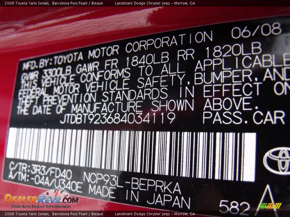 2008 Toyota Yaris Sedan Barcelona Red Pearl / Bisque Photo #26