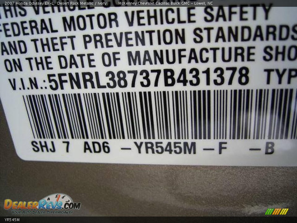 Honda Color Code YR545M Desert Rock Metallic