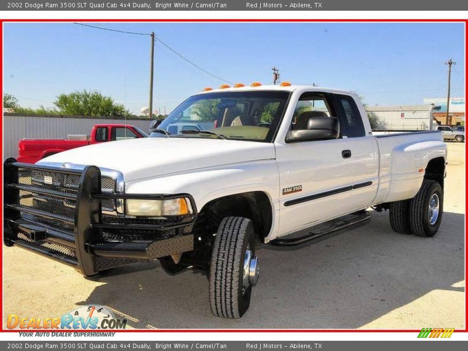 2002 Dodge Ram 3500 SLT Quad Cab 4x4 Dually Bright White / Camel/Tan Photo #1