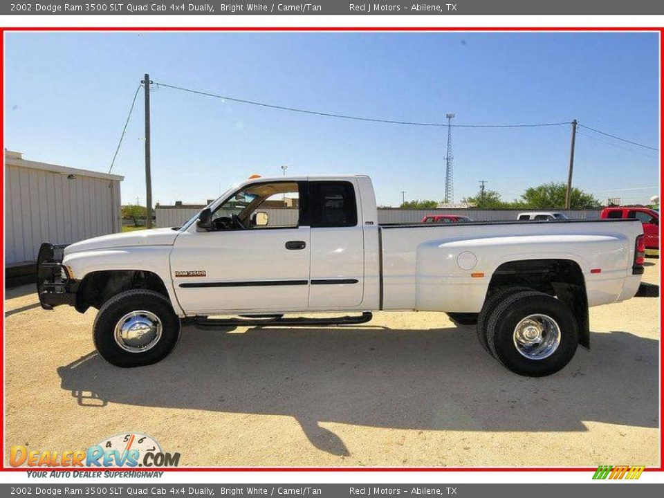 2002 Dodge Ram 3500 SLT Quad Cab 4x4 Dually Bright White / Camel/Tan Photo #2