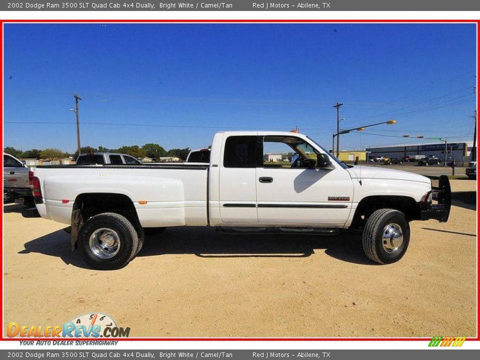 2002 Dodge Ram 3500 SLT Quad Cab 4x4 Dually Bright White / Camel/Tan Photo #7