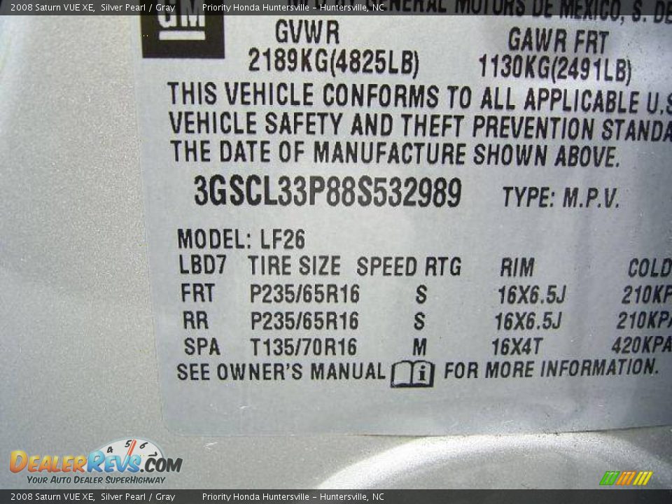 2008 Saturn VUE XE Silver Pearl / Gray Photo #10