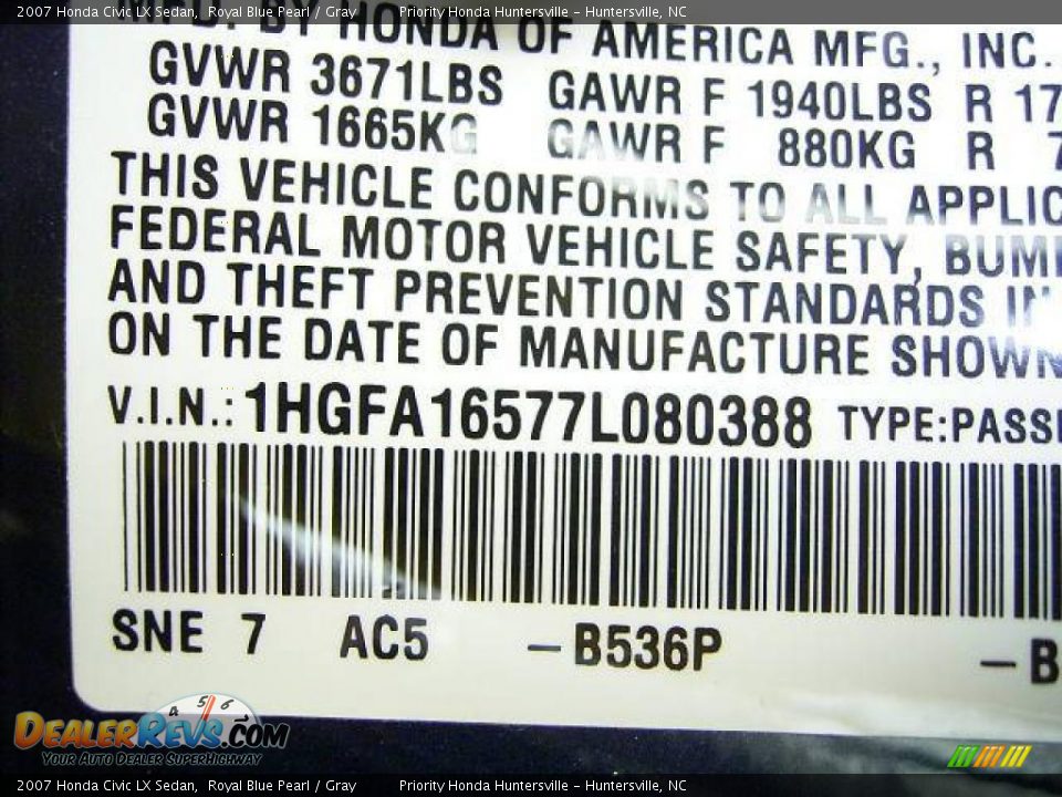 2007 Honda Civic LX Sedan Royal Blue Pearl / Gray Photo #10