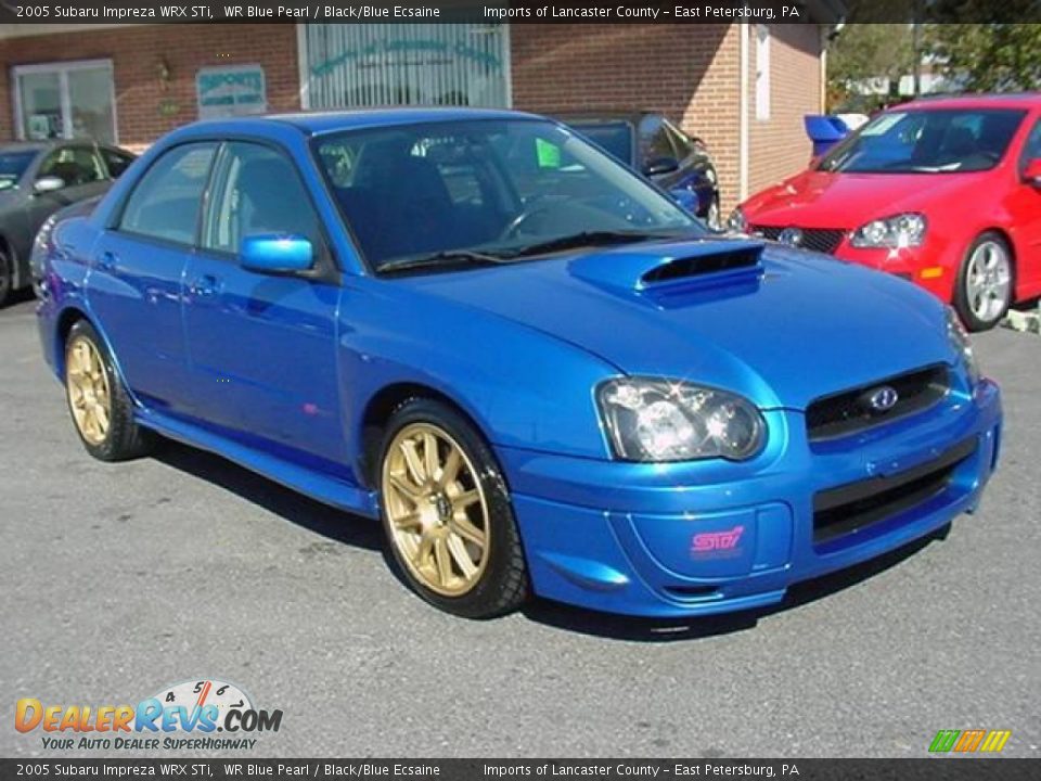 2005 Subaru Impreza WRX STi WR Blue Pearl / Black/Blue Ecsaine Photo #1