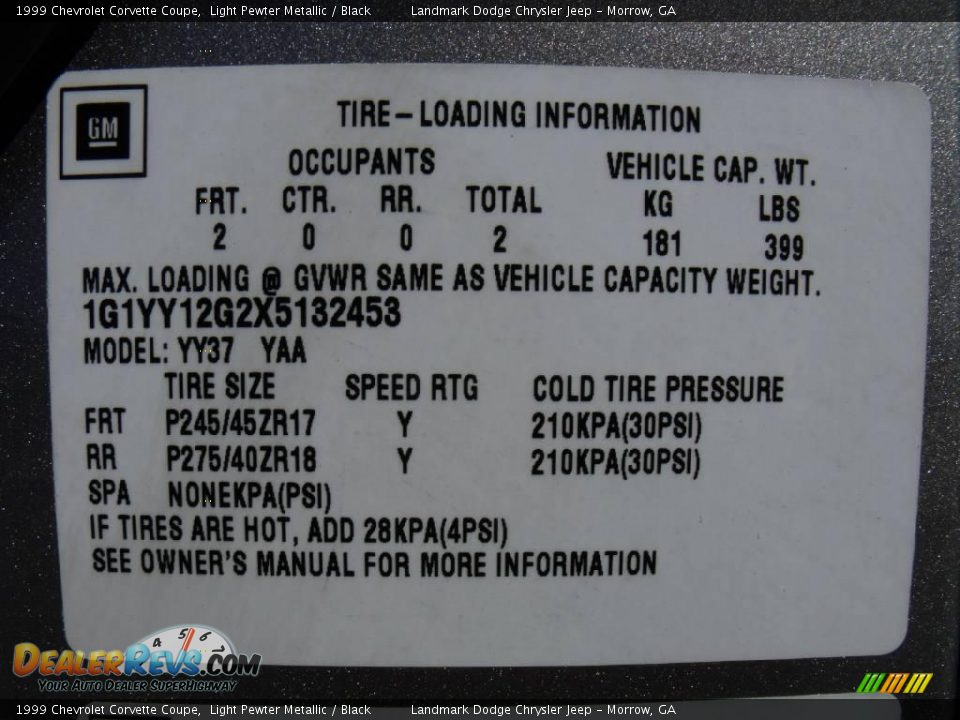 1999 Chevrolet Corvette Coupe Light Pewter Metallic / Black Photo #24