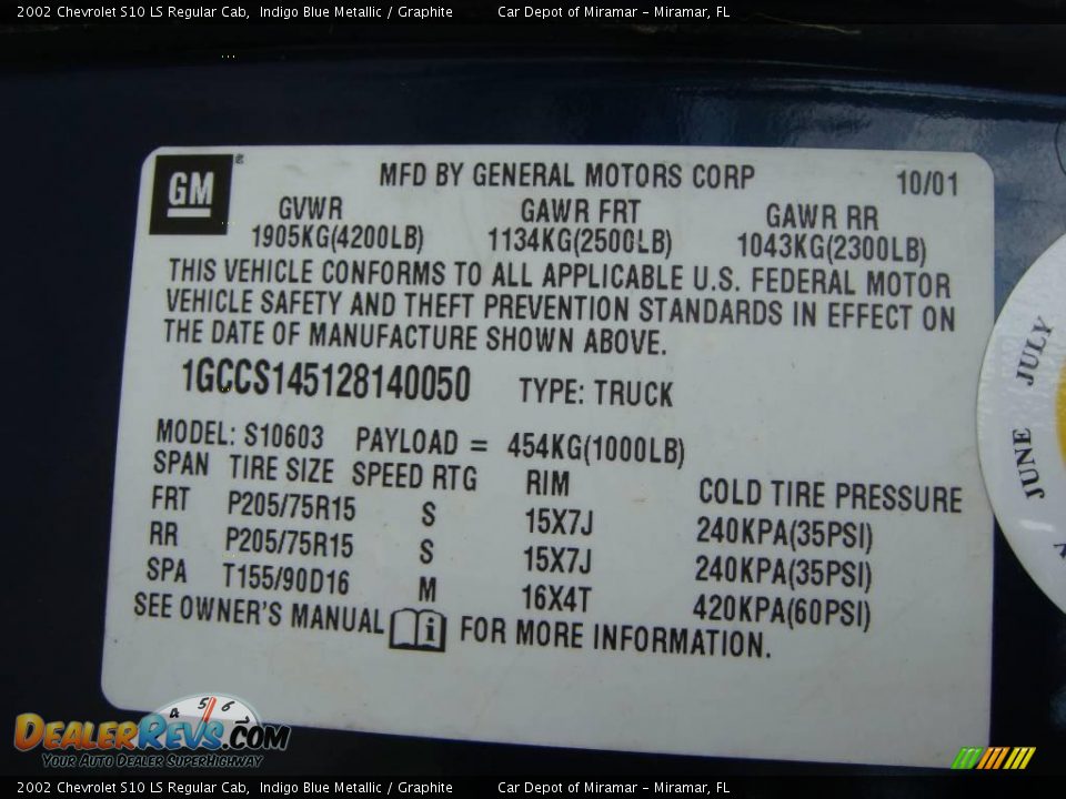 2002 Chevrolet S10 LS Regular Cab Indigo Blue Metallic / Graphite Photo #15