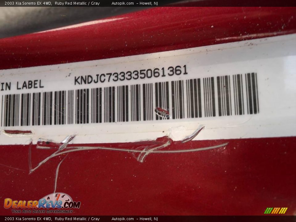 2003 Kia Sorento EX 4WD Ruby Red Metallic / Gray Photo #19