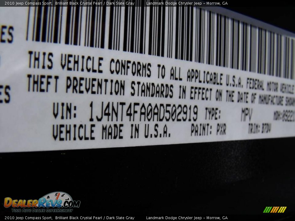 2010 Jeep Compass Sport Brilliant Black Crystal Pearl / Dark Slate Gray Photo #14