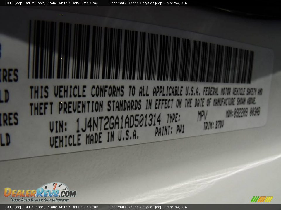 2010 Jeep Patriot Sport Stone White / Dark Slate Gray Photo #14