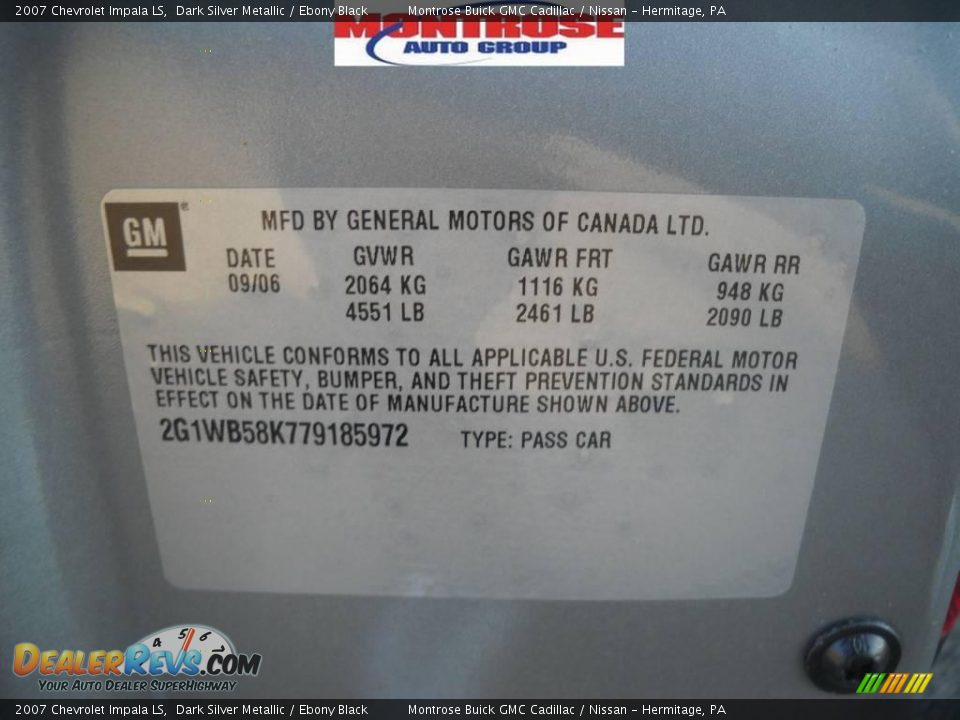 2007 Chevrolet Impala LS Dark Silver Metallic / Ebony Black Photo #12