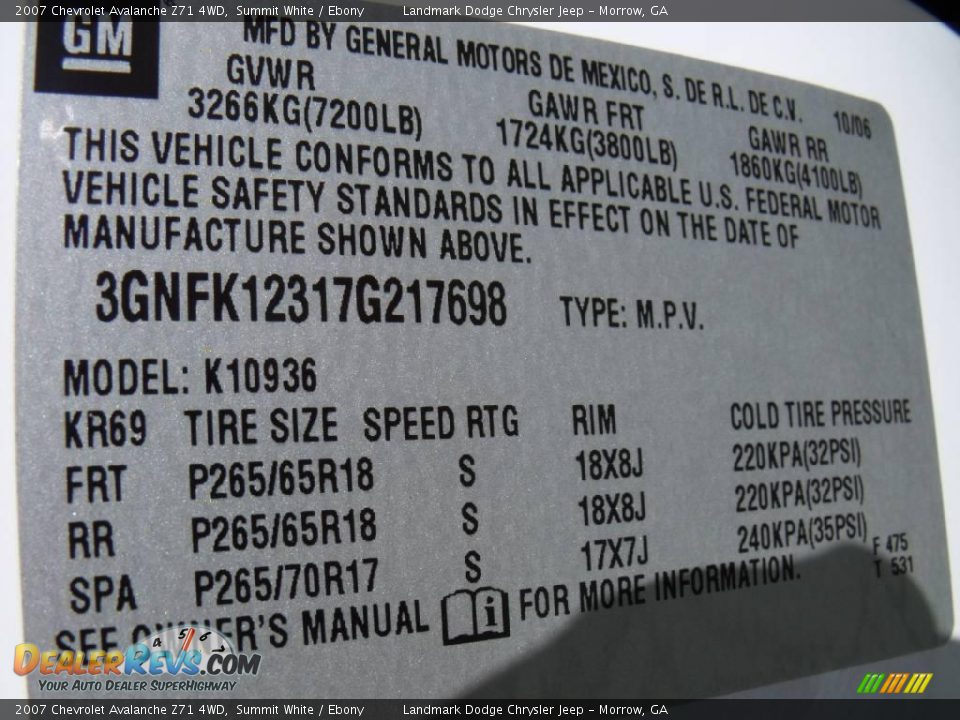 2007 Chevrolet Avalanche Z71 4WD Summit White / Ebony Photo #30