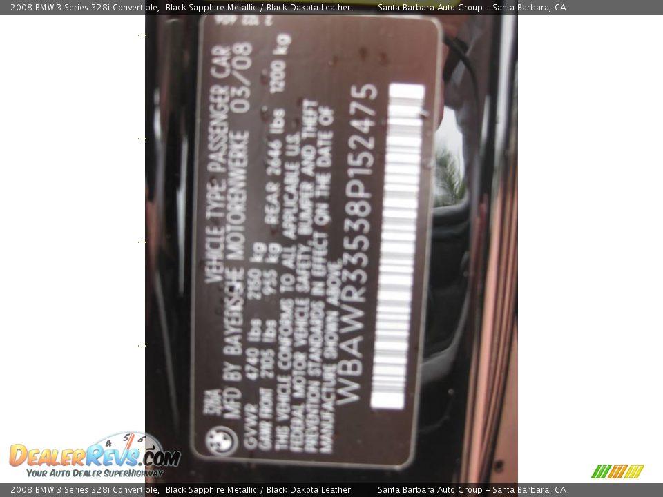 2008 BMW 3 Series 328i Convertible Black Sapphire Metallic / Black Dakota Leather Photo #27