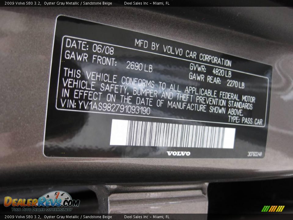 2009 Volvo S80 3.2 Oyster Gray Metallic / Sandstone Beige Photo #14