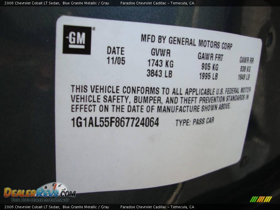 2006 Chevrolet Cobalt LT Sedan Blue Granite Metallic / Gray Photo #5
