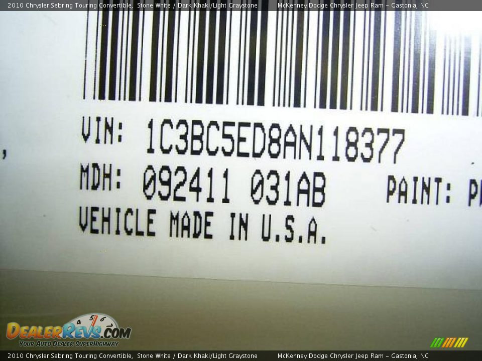 2010 Chrysler Sebring Touring Convertible Stone White / Dark Khaki/Light Graystone Photo #9