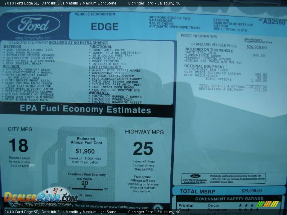 2010 Ford Edge SE Dark Ink Blue Metallic / Medium Light Stone Photo #14