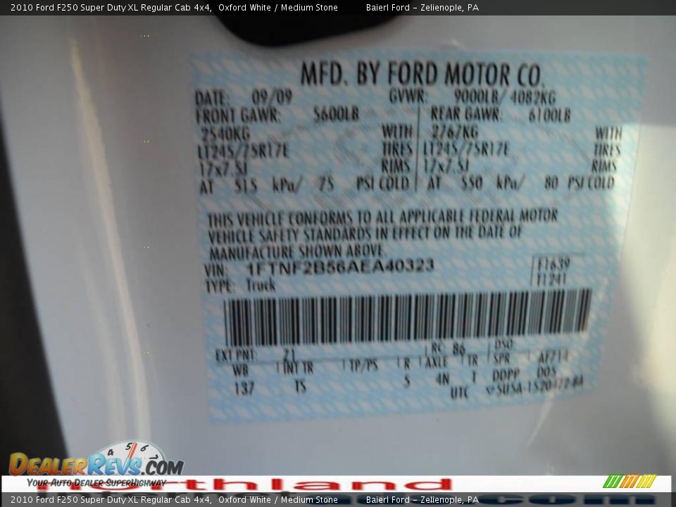 2010 Ford F250 Super Duty XL Regular Cab 4x4 Oxford White / Medium Stone Photo #13