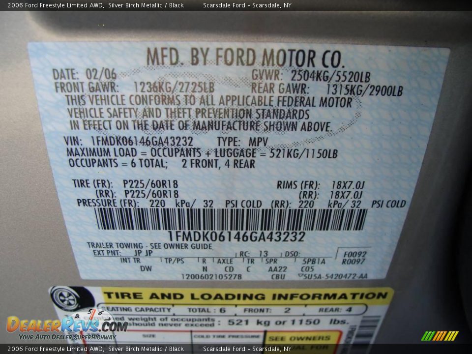 2006 Ford Freestyle Limited AWD Silver Birch Metallic / Black Photo #26