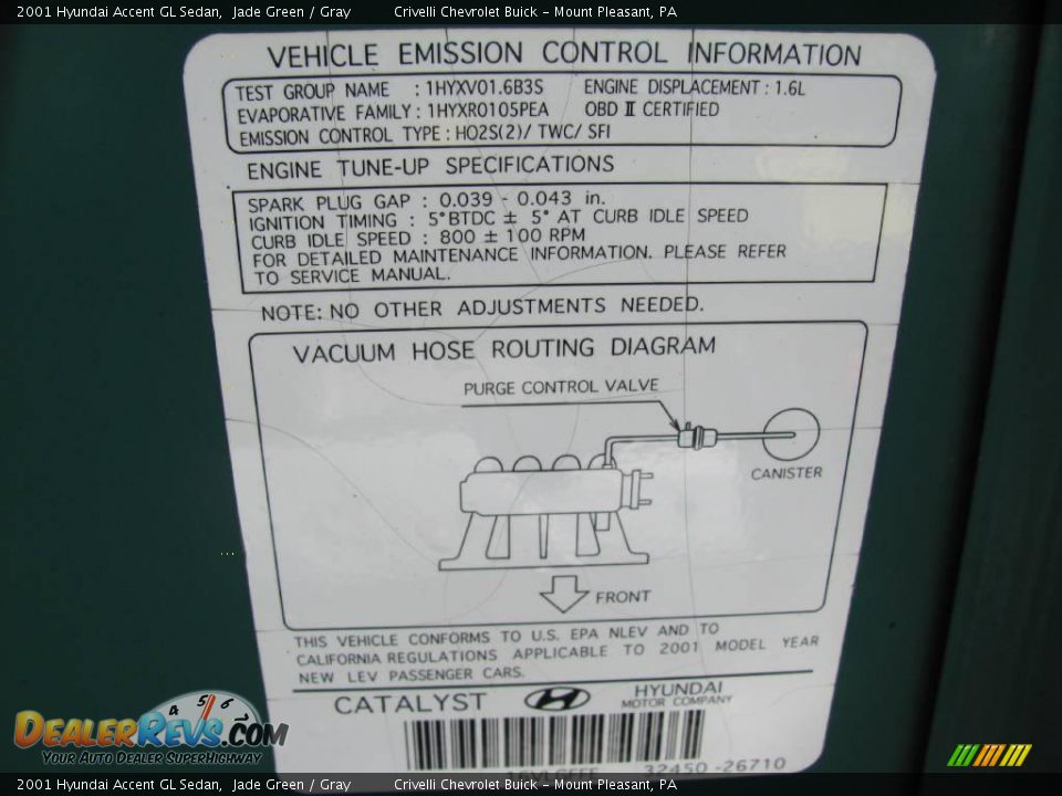 2001 Hyundai Accent GL Sedan Jade Green / Gray Photo #23