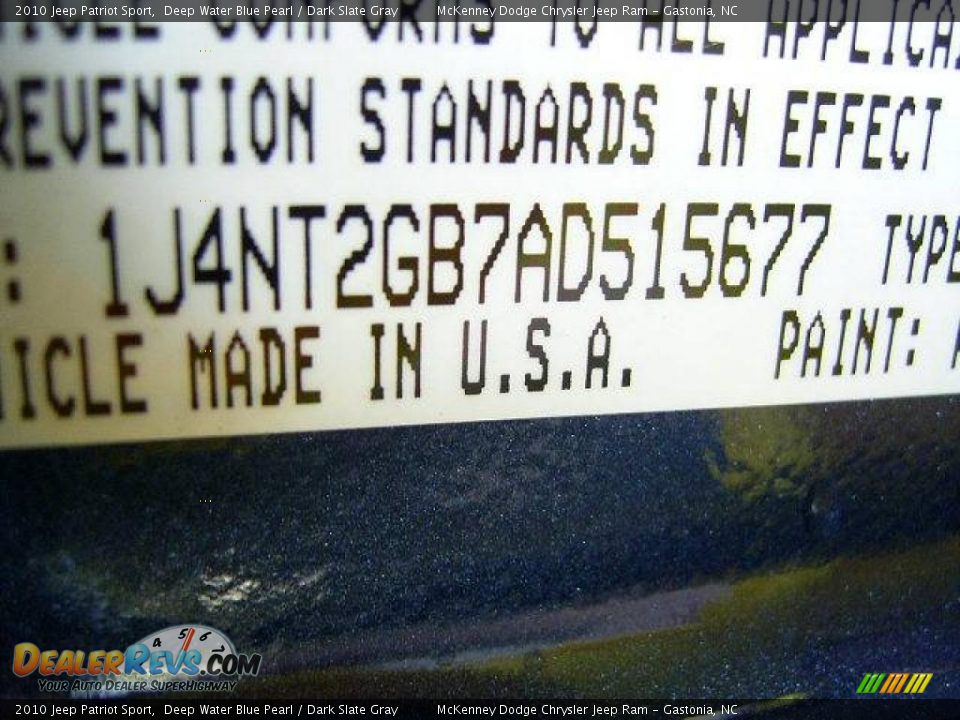 2010 Jeep Patriot Sport Deep Water Blue Pearl / Dark Slate Gray Photo #10